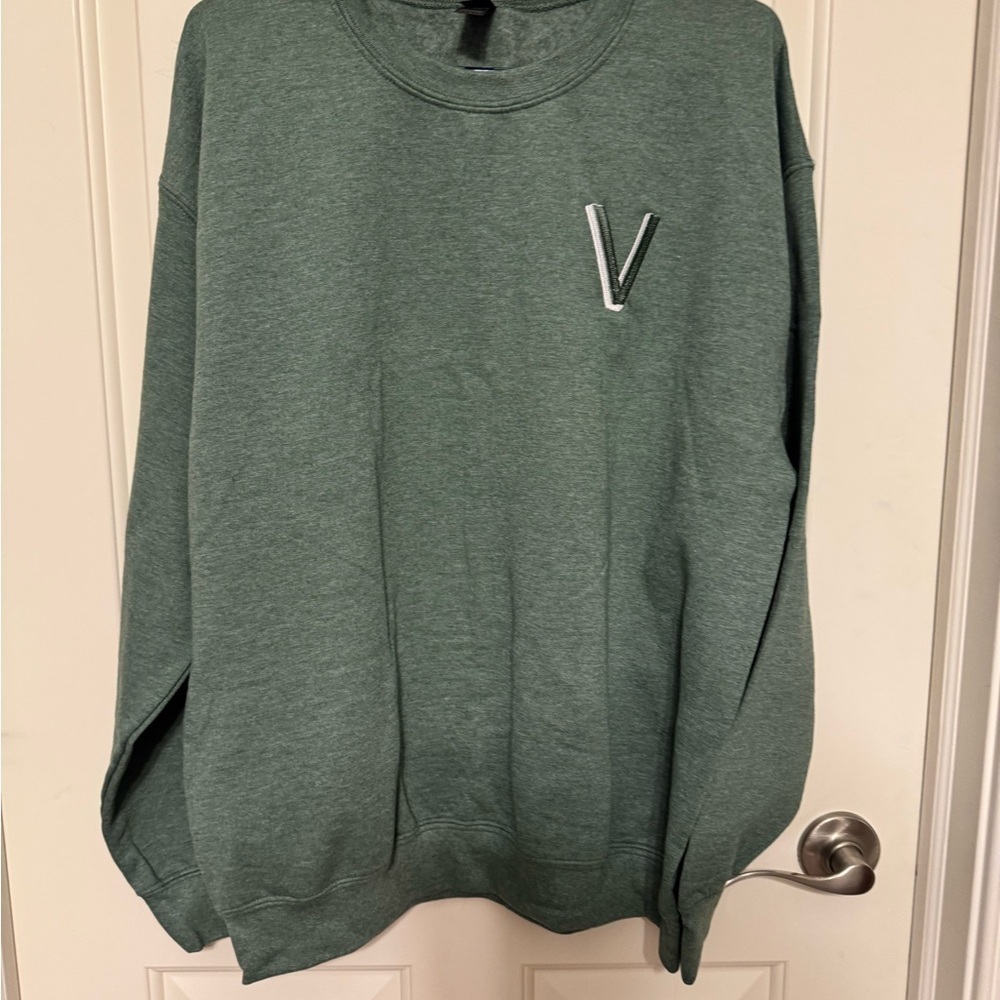 Unisex Size Green Sweater with V Logo Embroidered on left upper chest Sz Large